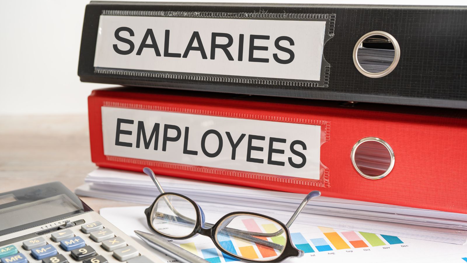 accountant for starting a business can help with employee salaries. Image showing binders labeled "salaries" and "employees".