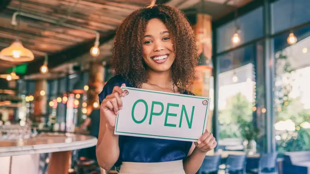 women with open sign